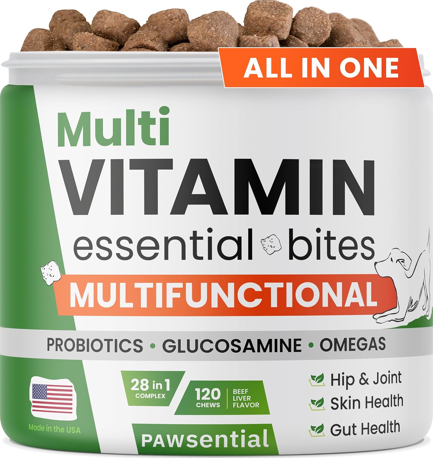 Vitamins for Dogs - 4 in 1 Complex with Omega, Glucosamine, Probiotics and Vitamins - 100 ct - Fish - görsel 1