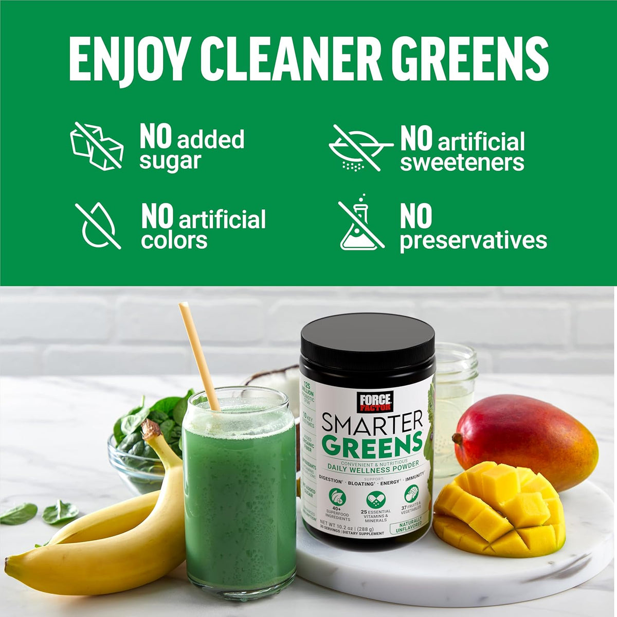 Force Factor Smarter Greens Daily Wellness Powder 2-Pack, Unflavoured, 60 Servings - görsel 9
