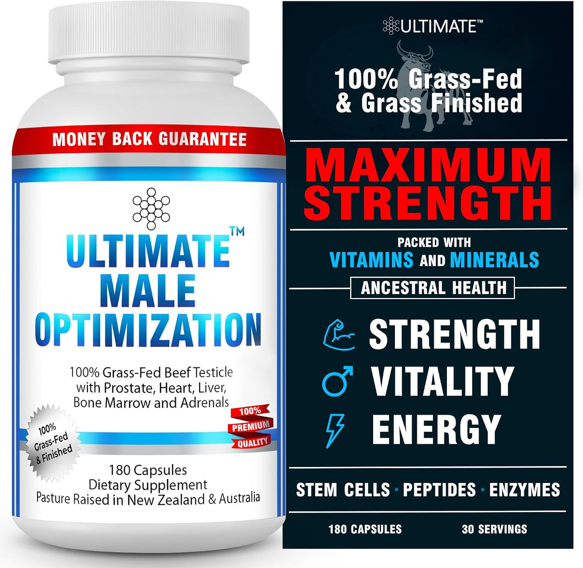Ultimate Male Optimisation - 100% Grass Fed Beef Organ Supplement, 180 Capsules - görsel 1