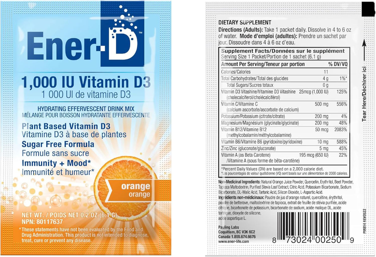 Ener-D Sugar Free Multivitamin Drink Mix, Orange, 24 Packets - görsel 7