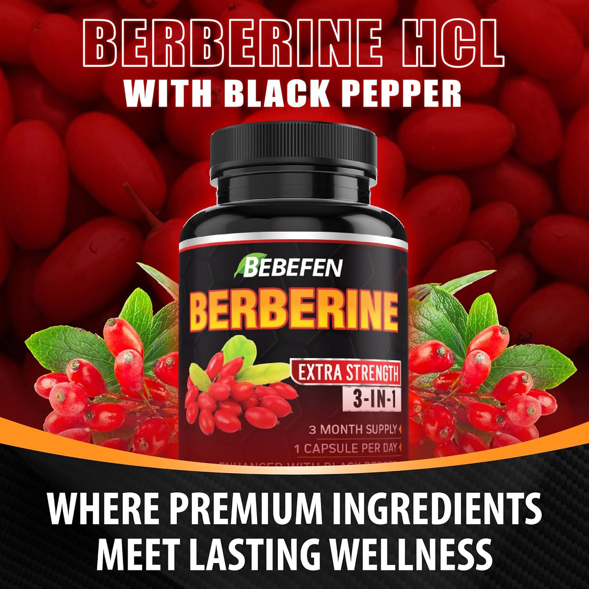 BEBEFEN Berberine Capsules with Black Pepper Extract - görsel 3
