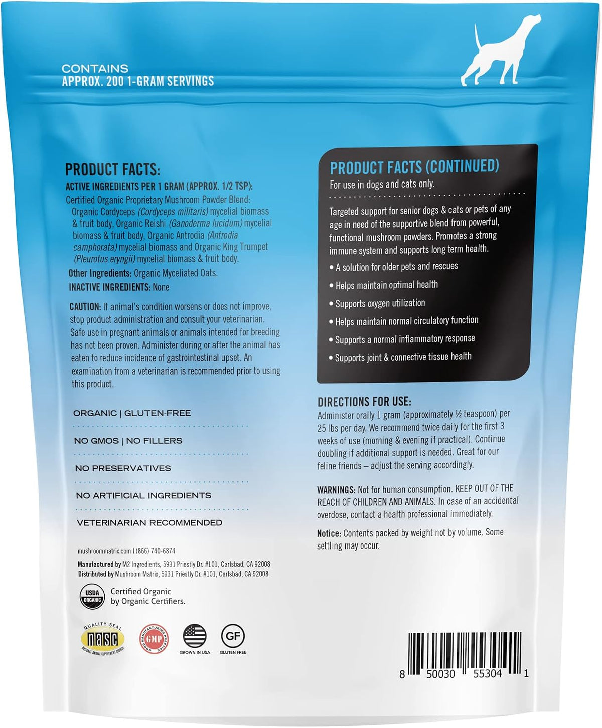 Om Mushroom Matrix Maximum Recovery Mushroom Pet Supplement Powder - 200g for Dogs & Cats - görsel 2