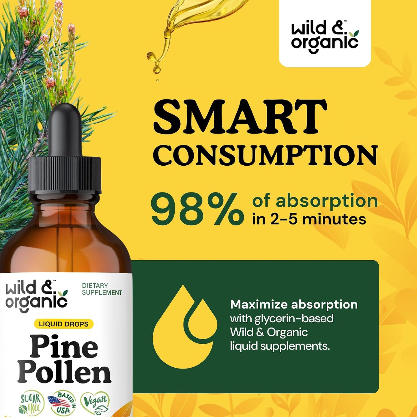Wild & Organic Pine Pollen Tincture - Pinus Massoniana Extract Drops - Vegan, Alcohol-Free Liquid Supplement - 118 ml - görsel 4