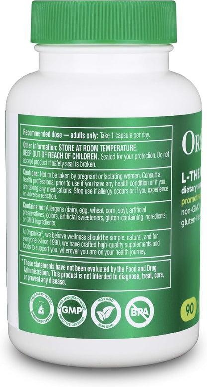 Organika L-Theanine Supplement - 225mg, 90 Capsules