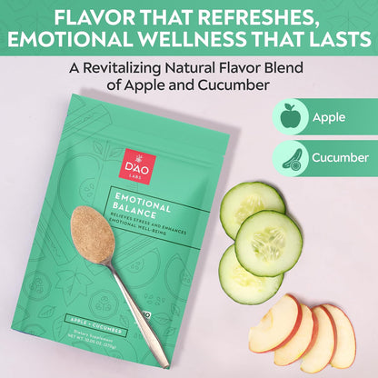 D'AO Labs Emotional Balance Powder - Calm & Stress Relief - Effervescent Herbal Supplement - Apple-Cucumber Flavour - 30 Servings