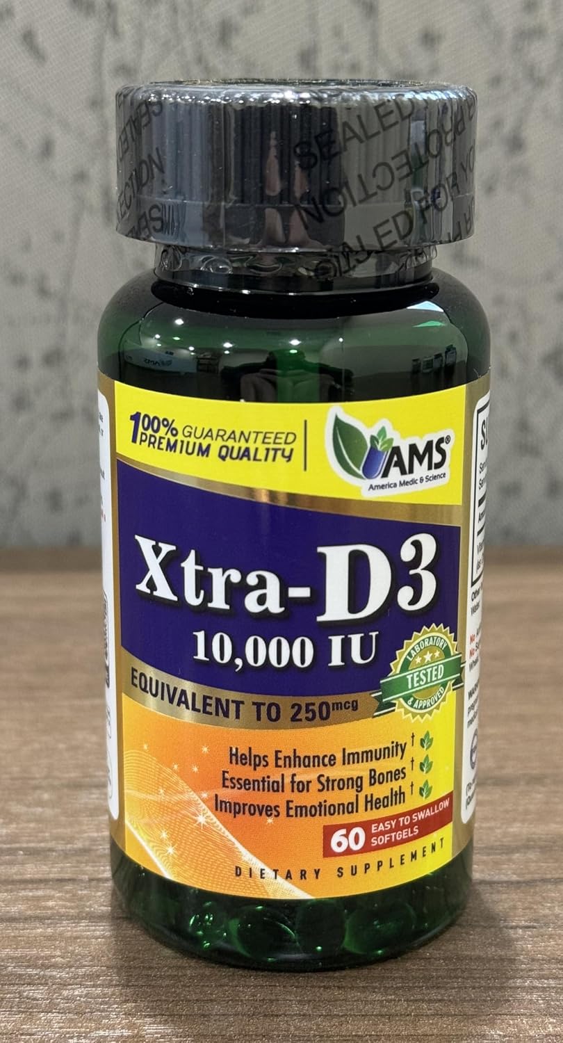 Xtra D3 Vitamin D3 10,000 IU (250 mcg) Supplement, 60 Softgels - görsel 1