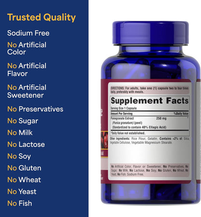 Puritan's Pride Premium Pomegranate Extract 250mg, 120 Rapid-Release Capsules