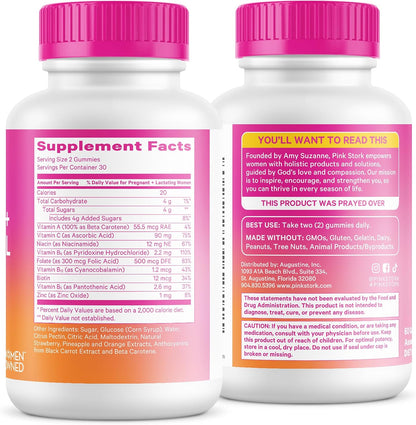 Pink Stork Fertility, Prenatal & Postnatal Gummy Vitamins, 60 Gummies | Full Motherhood Journey Support with Folate, B Vitamins, Zinc & Biotin, Postnatal Essentials, Assorted Fruit Flavours