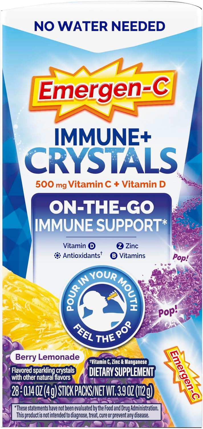 Emergen-C Immune Plus Crystals, On-the-Go Immune Support Supplement, Berry Lemonade - 28 Stick Packs - görsel 10