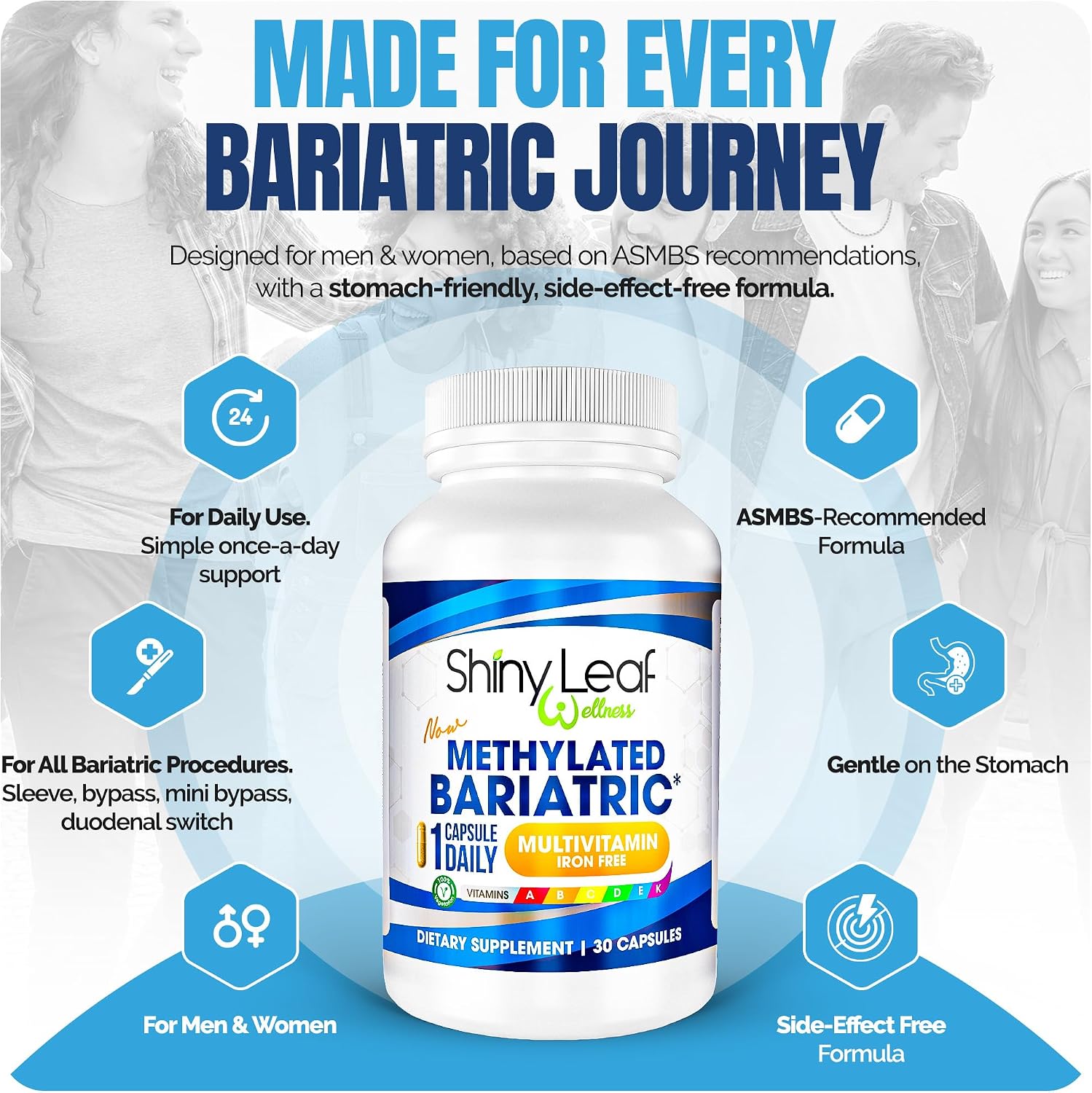 Bariatric Multivitamin Without Iron - Methylated B12 & Folate for Gastric Bypass & Sleeve Surgery | 1 Daily Capsule, 21 Nutrients | Made in the USA, 30 Count - görsel 5