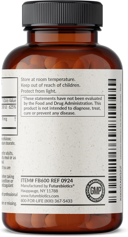 Futurebiotics Vitamin K2 (MK-7) with D3 - 5000 IU Vitamin D3 & 90 mcg Vitamin K2 MK-7 - Non-GMO Formula - 60 Vegetarian Capsules