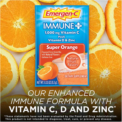 Emergen-C Immune+ 1000mg Vitamin C Powder, Super Orange - 30 Sachets