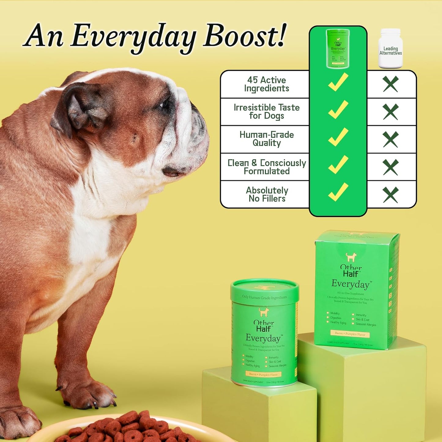 Other Half Everyday - Dog Multivitamin Supplement - Daily Joint, Gut, Allergy, Immune, Urinary Tract Support, Skin, Coat & More - Glucosamine, Chondroitin, Omega-3 & Probiotics | 45 Active Ingredients - görsel 5
