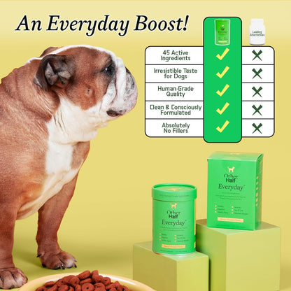 Other Half Everyday - Dog Multivitamin Supplement - Daily Joint, Gut, Allergy, Immune, Urinary Tract Support, Skin, Coat & More - Glucosamine, Chondroitin, Omega-3 & Probiotics | 45 Active Ingredients
