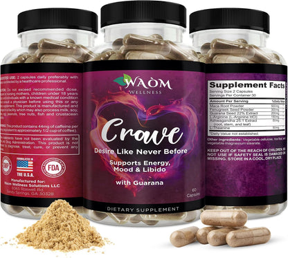 Crave Women's Desire Booster – with Maca, Ashwagandha & L-Theanine – 60 Vegan Capsules