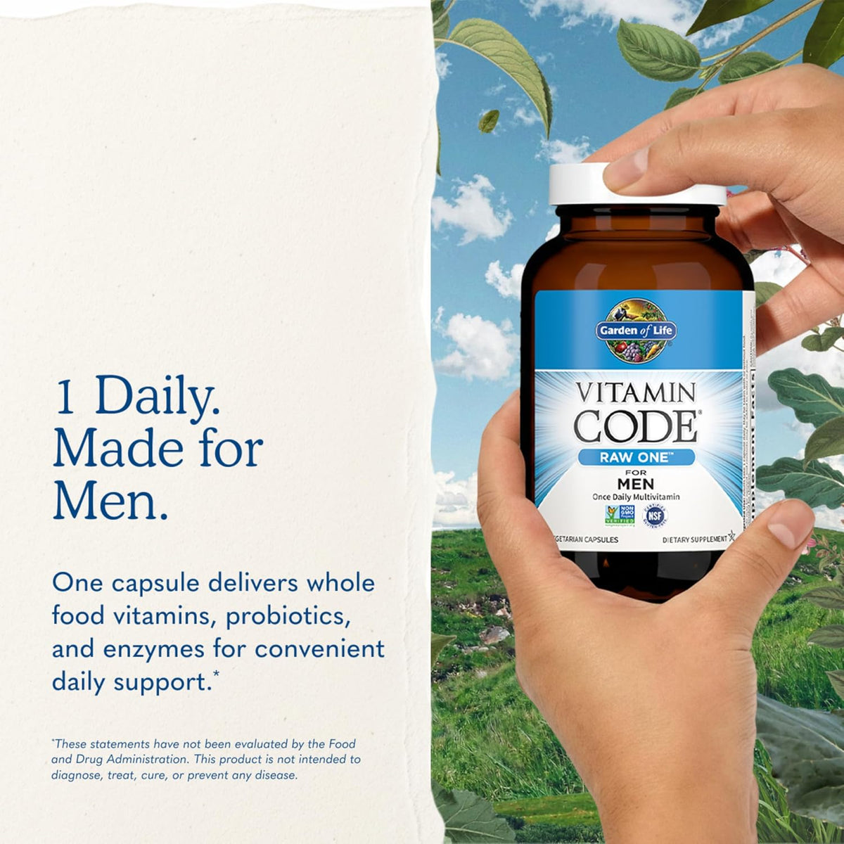 Garden of Life Vitamin Code RAW ONE for Men Once Daily Whole Food Multivitamin with Probiotics, Non-GMO, 75 Capsules - görsel 7
