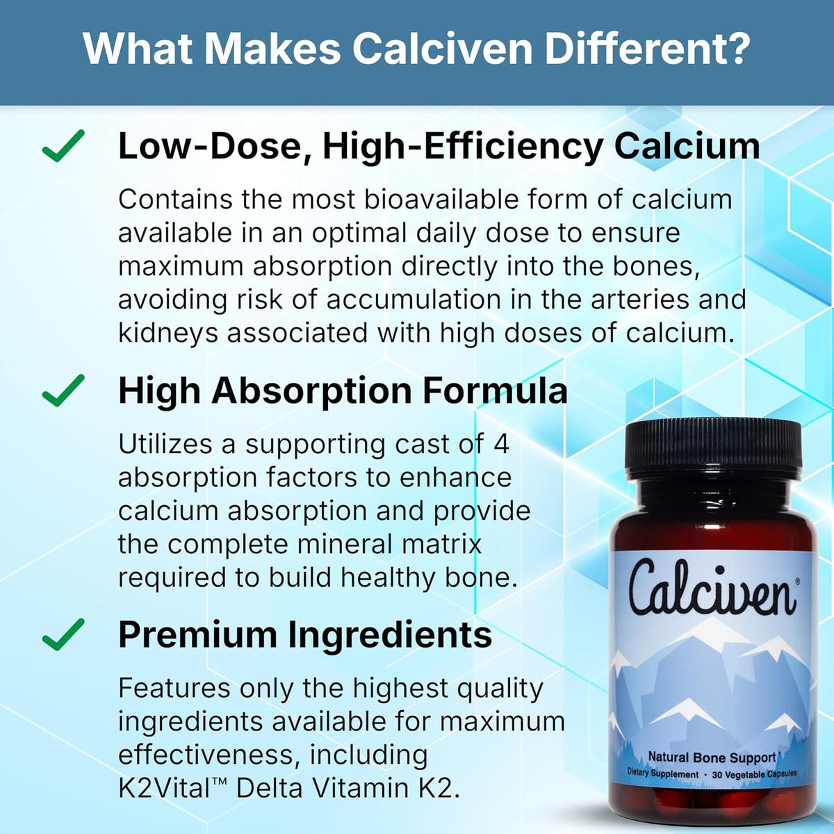 Calciven - Natural Bone Support Supplement with Calcium, Magnesium, Vitamin D3 & K2 - Non-GM, Gluten-free - görsel 4