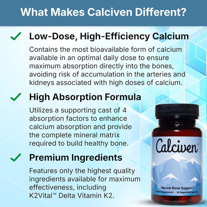 Calciven - Natural Bone Support Supplement with Calcium, Magnesium, Vitamin D3 & K2 - Non-GM, Gluten-free