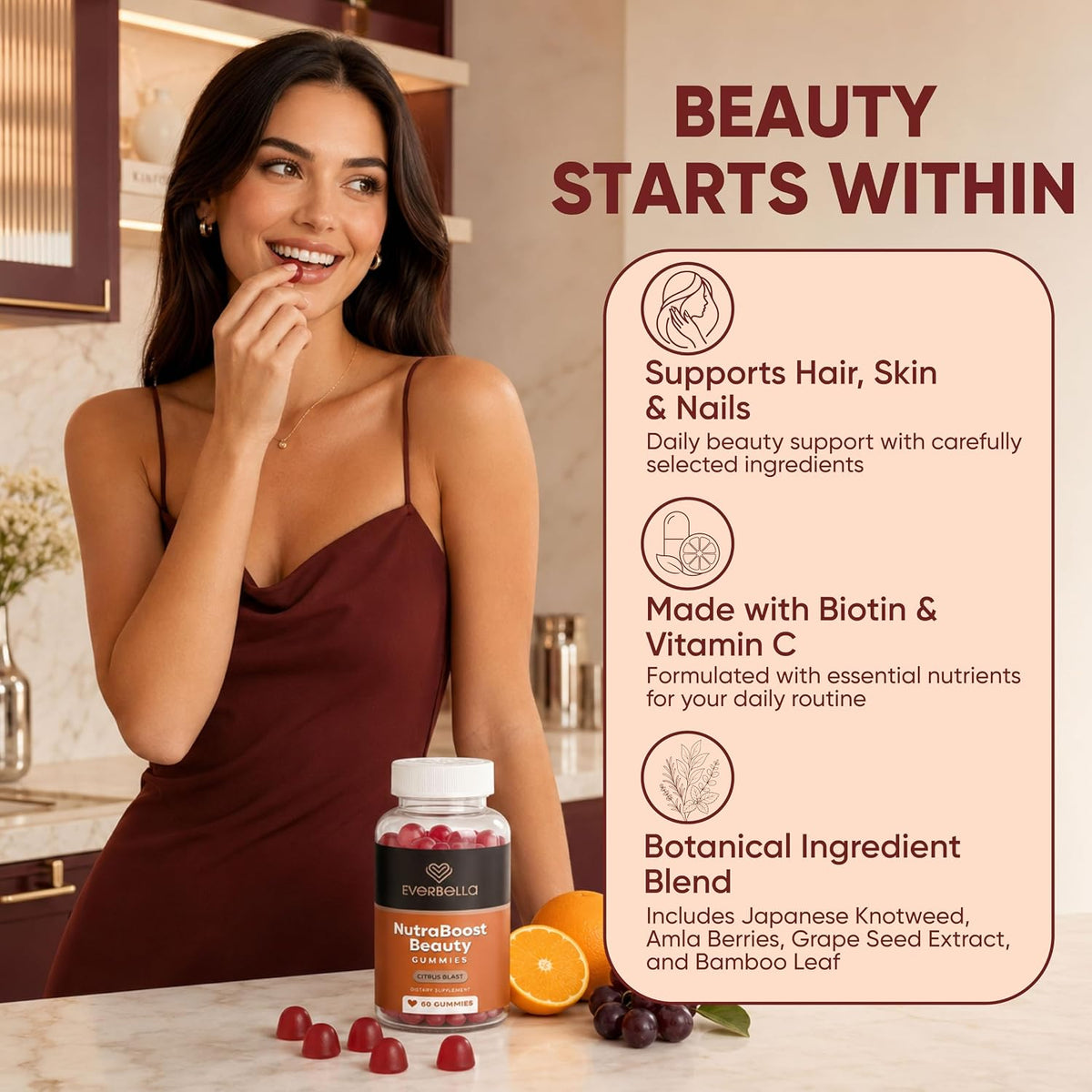 NutraBoost Beauty Gummies | Beauty Support Formula with Amino Acids, Bamboo Silica, Resveratrol, Biotin & Vitamin C - görsel 3