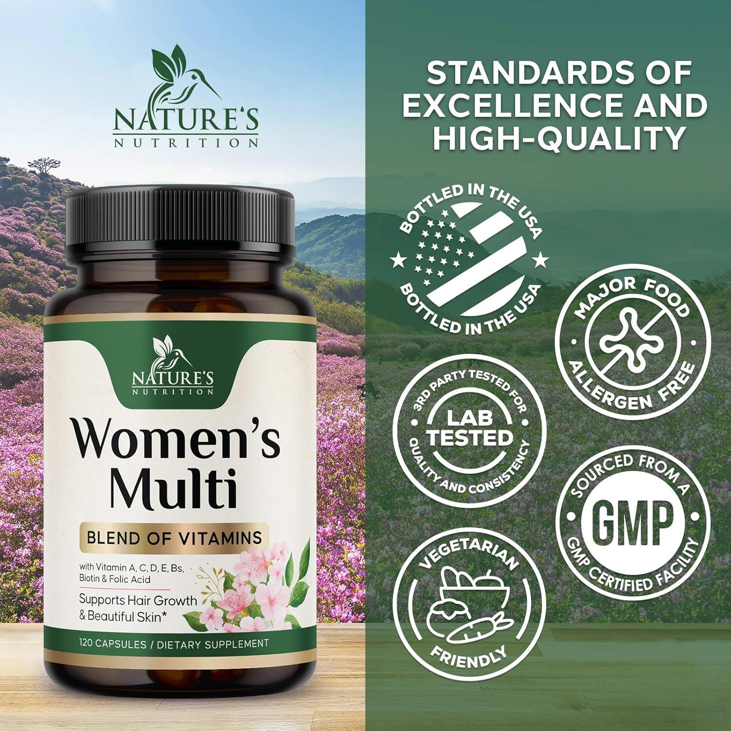 Multivitamin for Women - Complete Multi Vitamin with Vitamins A, C, D, E, B6, B12, Zinc, Calcium & Magnesium, Women's Daily Multimineral Supplement for Hair, Skin and Nails Health Support - 120 Capsules - görsel 4