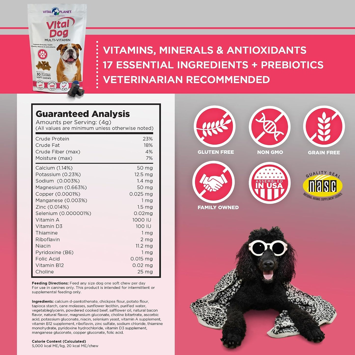 Vital Planet Vital Dog Multivitamin for Everyday Health – 30 Bacon Flavoured Soft Chews - görsel 2