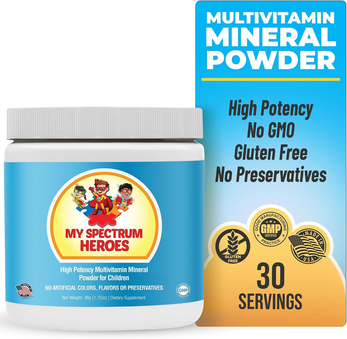 My Spectrum Heroes Kids Powder Multivitamin - Non-GMO, Gluten-free, Neural Support for Children - 30 Servings - görsel 1