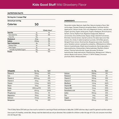 Nuzest Kids Good Stuff Vegan Smoothie Mix – Wild Strawberry – Multivitamin Supplement (225g)