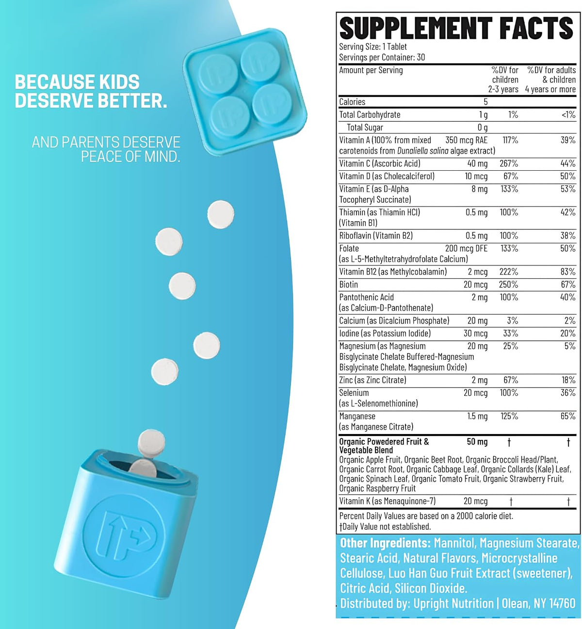Upright Nutrition Children's Multivitamin - Sugar-Free Chewable with 17 Essential Vitamins & Minerals and 50mg Fruit & Vegetable Blend, 30-Day Supply - görsel 7