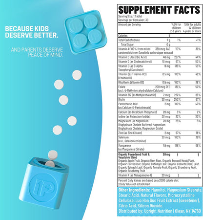 Upright Nutrition Children's Multivitamin - Sugar-Free Chewable with 17 Essential Vitamins & Minerals and 50mg Fruit & Vegetable Blend, 30-Day Supply