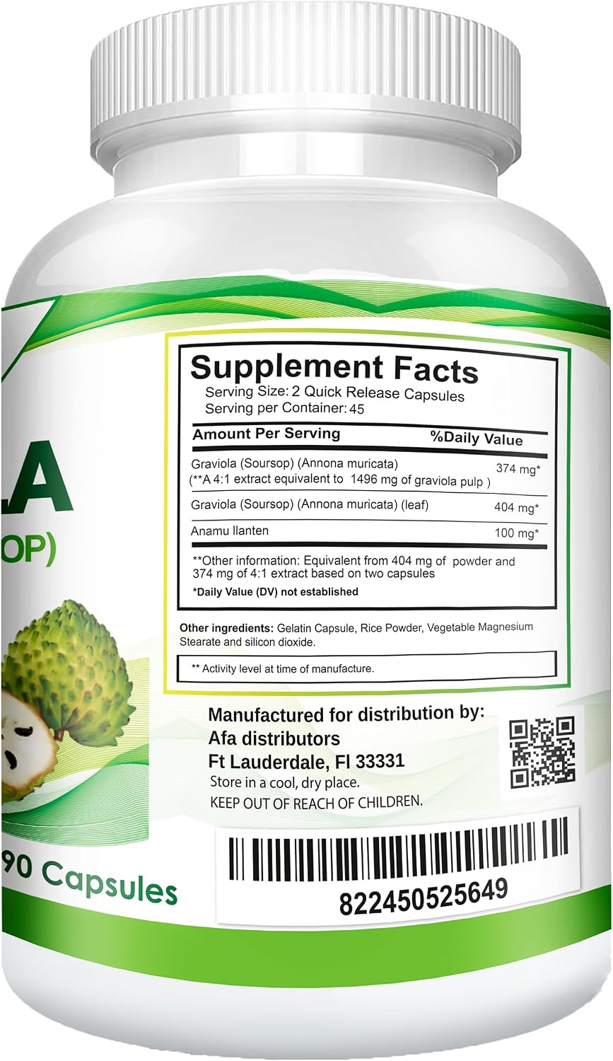 Graviola Soursop Guanabana Extract with Anamu & Llanten – 90 Capsules - görsel 1