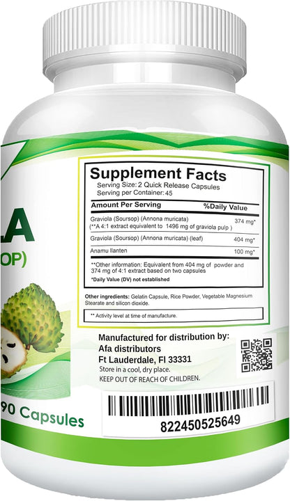 Graviola Soursop Guanabana Extract with Anamu & Llanten – 90 Capsules
