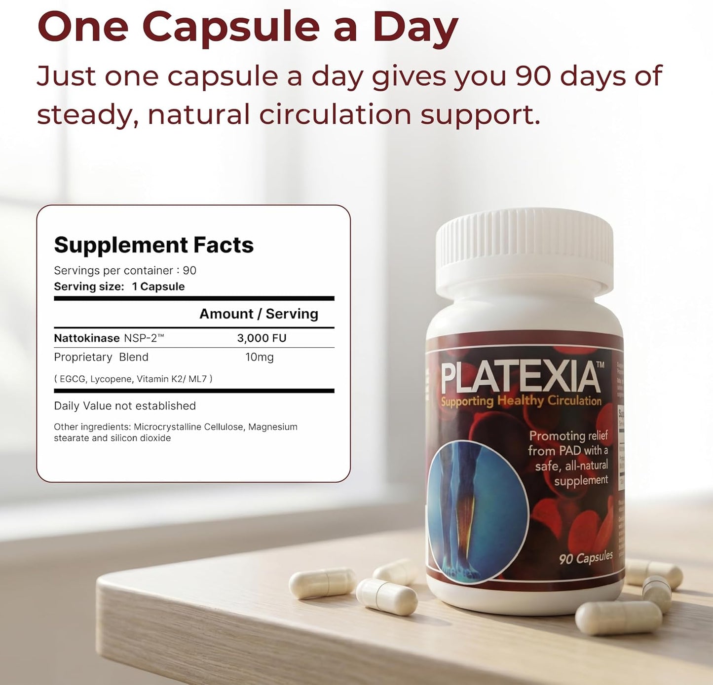 Vision Nutra Platexia with 3,000 FU Nattokinase NSP-2 - Blood Circulation Support - Non-GMO & Kosher - 90 Vegan Capsules - görsel 2
