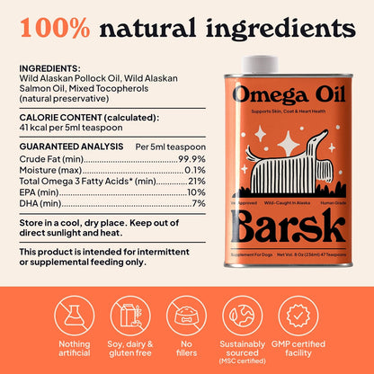 Barsk Wild Alaskan Fish Oil for Dogs & Cats - Helps Relieve Itchy Skin, Shiny Coat, Joint & Heart Health – Salmon Oil Formula High in Omega-3, EPA & DHA – Tasty Cat & Dog Food Toppers for Dry Food