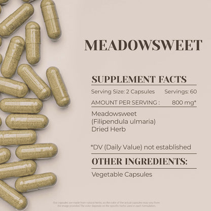 Garden Organics Meadowsweet 120 Capsules - High Strength Herbal Supplement, Dried Herb, 120 Vegetable Capsules