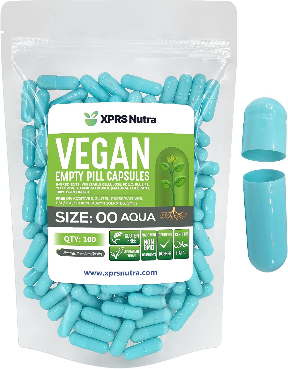 XPRS Nutra Size 00 Empty Capsules - 100 Count Vegan Capsules (Aqua) - görsel 1