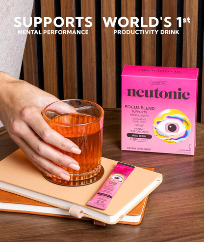 Neutonic Nootropic Focus Blend Powder – Wild Berry Flavour, 16 Sticks, Caffeine-Free, No Added Sugar