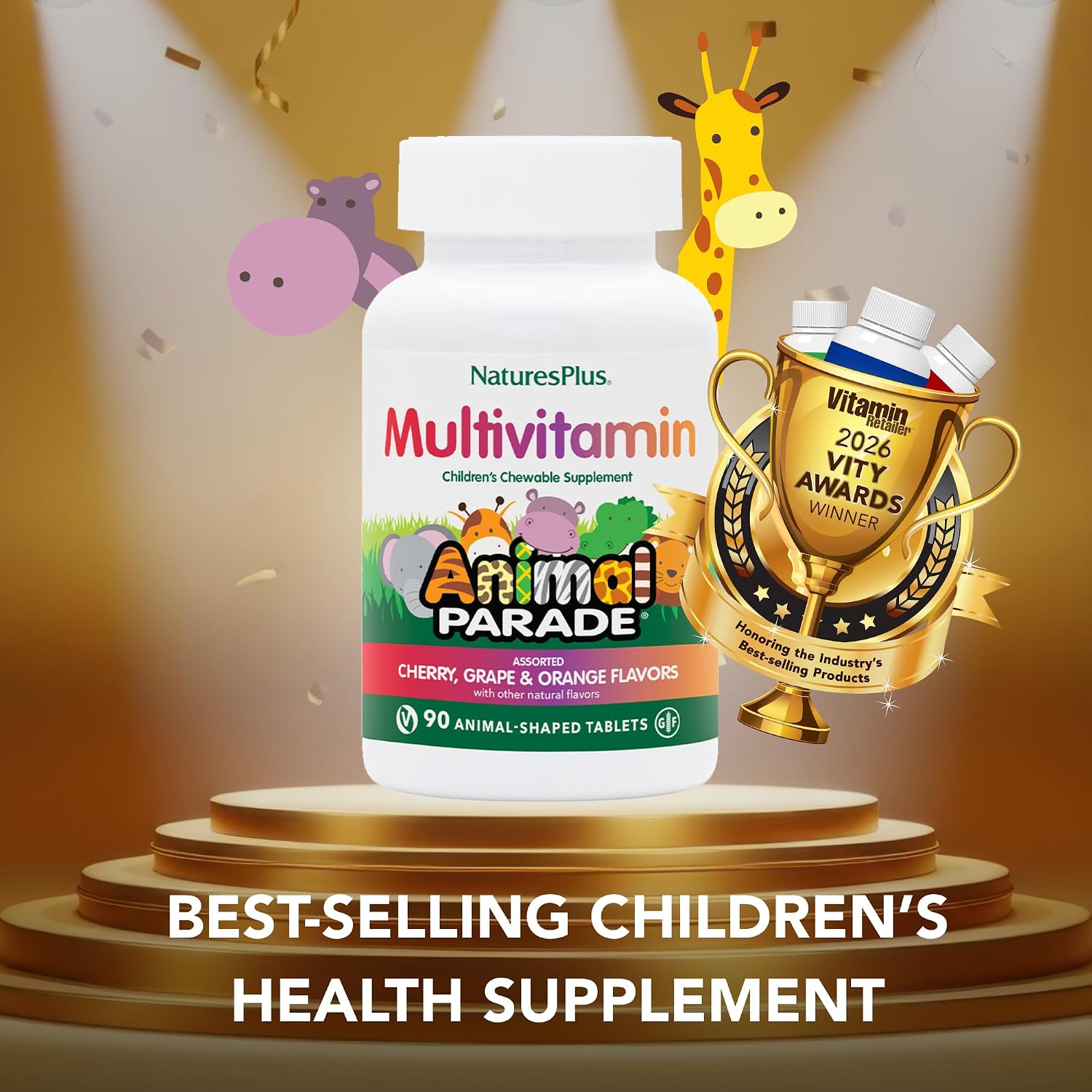 NaturesPlus Animal Parade Gold Children's Multivitamin – Assorted Cherry, Orange & Grape – 120 Chewable Tablets (Pack of 2) - görsel 2
