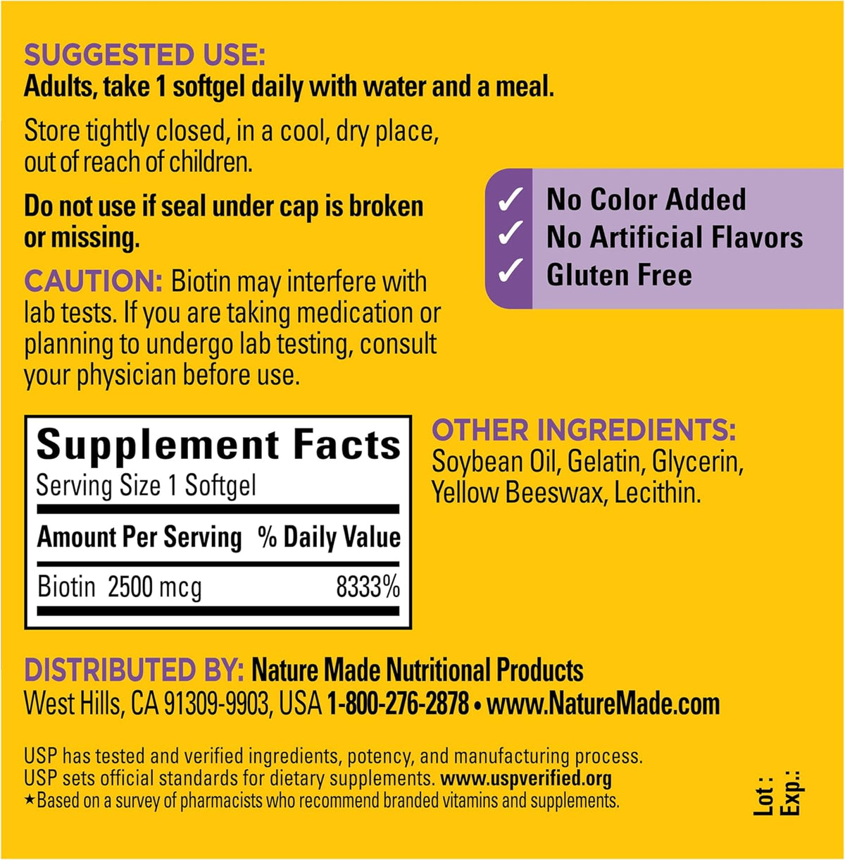 Nature Made Biotin 2500 mcg Extra Strength – Biotin Supplements for Healthy Hair, Skin and Nails (150 Softgels) - görsel 8