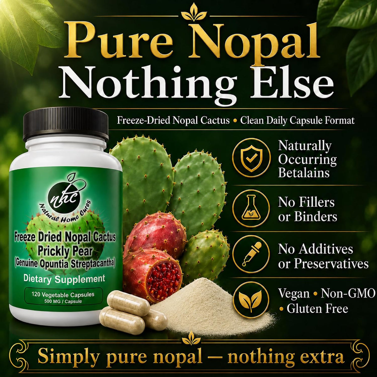 Premium Freeze-Dried Nopal Cactus Capsules – Whole Prickly Pear Powder, 500 mg, 120 Vegan Capsules (Pack of 2) - görsel 2