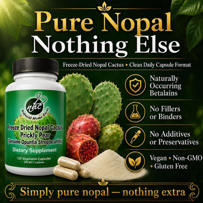 Premium Freeze-Dried Nopal Cactus Capsules – Whole Prickly Pear Powder, 500 mg, 120 Vegan Capsules (Pack of 2)