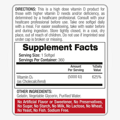 FITO MEDIC'S Vitamin D3 5000 IU - 360 Softgels for Immune and Bone Health Support