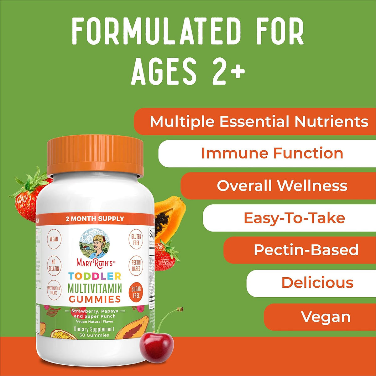 MARYRUTH'S Sugar Free Vitamin Gummies for Kids Age 2+ - Multivitamin with Vitamin C, D3, Zinc - 60 Count - görsel 3