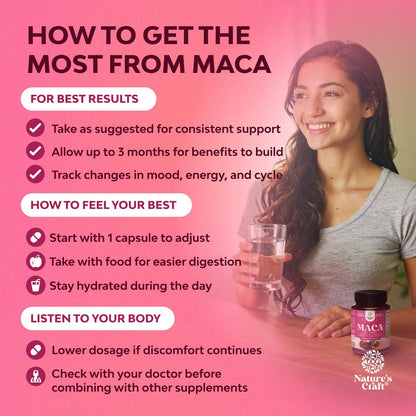Maca Root Capsules for Women - Potent Herbal Supplement with Female Enhancing Blend of Red Yellow & Black Maca Root - Non-GMO Certified Vegan and Gluten-Free with No Artificial Colours - 60 Count