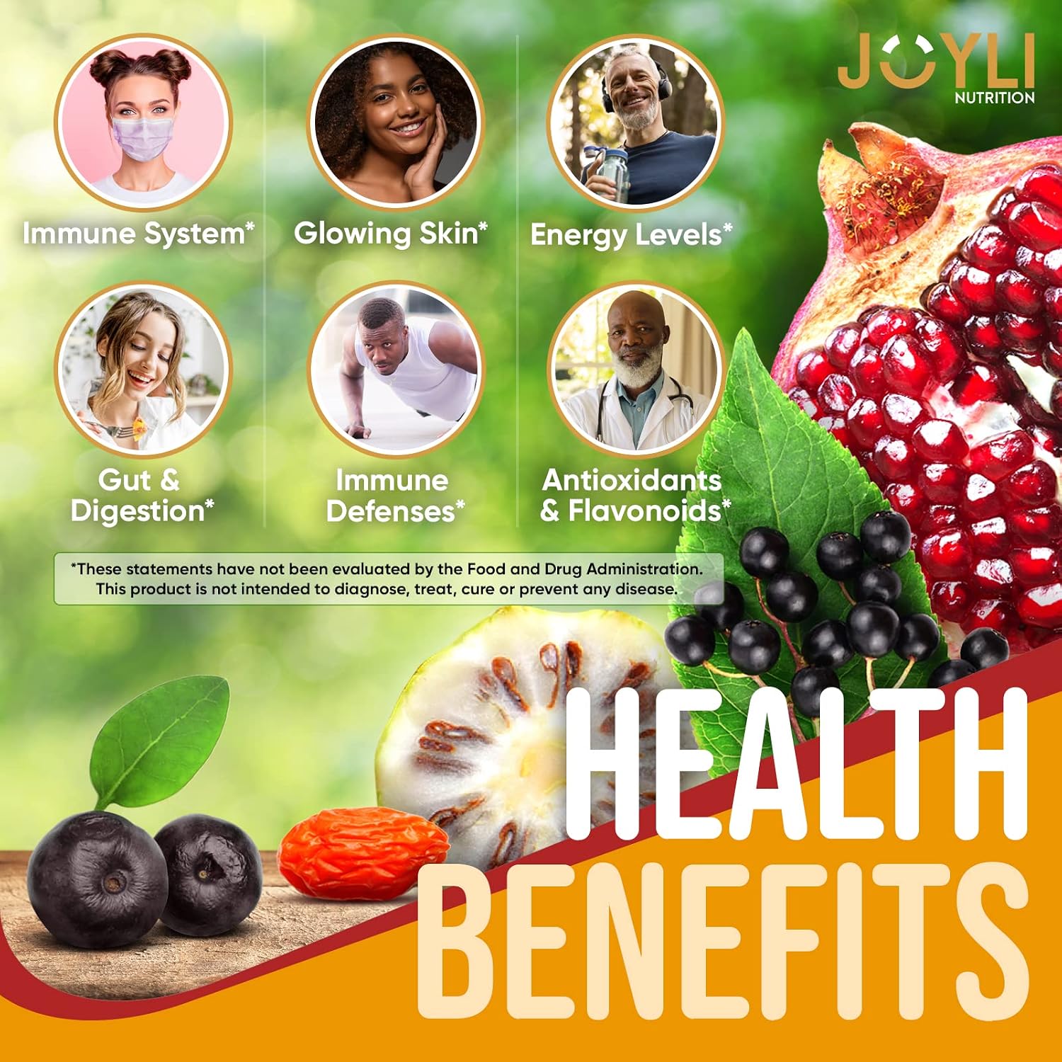 Joyli Superfruit Gummies – Sugar-Free Multivitamin Gummies for Adults with Goji, Elderberry, Vitamins A, C, D & E - görsel 2
