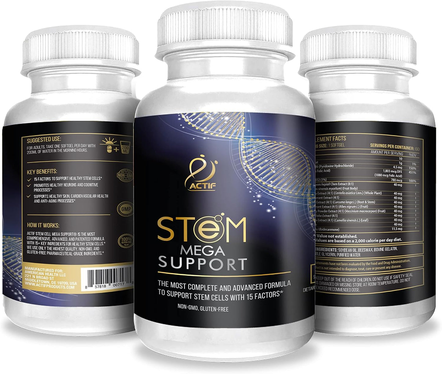 ACTIF Stem Cell Mega Support with 15 Factors - Non-GMO, 2 Month Supply, Made in USA - görsel 5