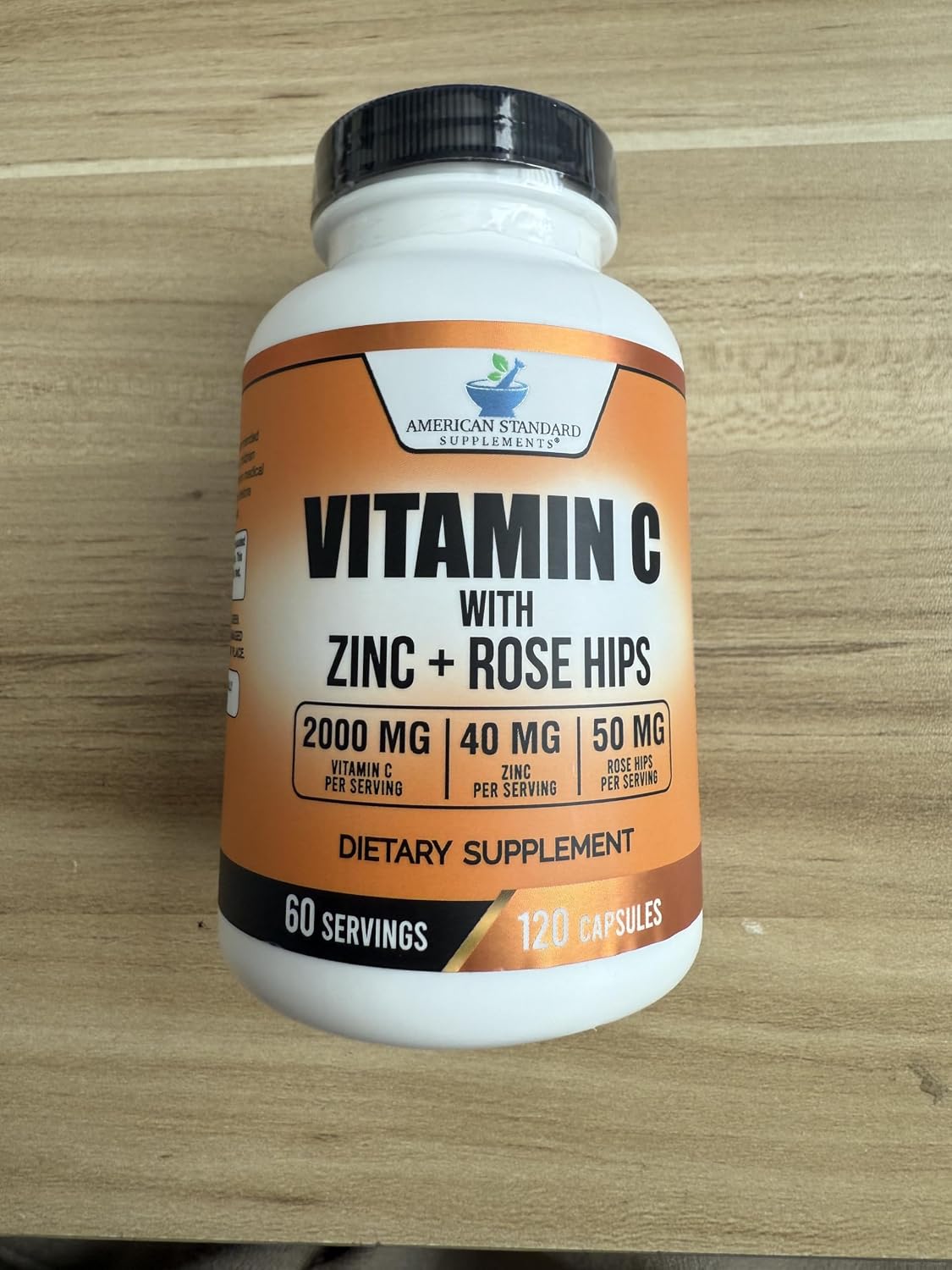American Standard Supplements Vitamin C 2000mg, Zinc 40mg, and Rose Hips 50mg Per Serving, 120 Capsules - görsel 5