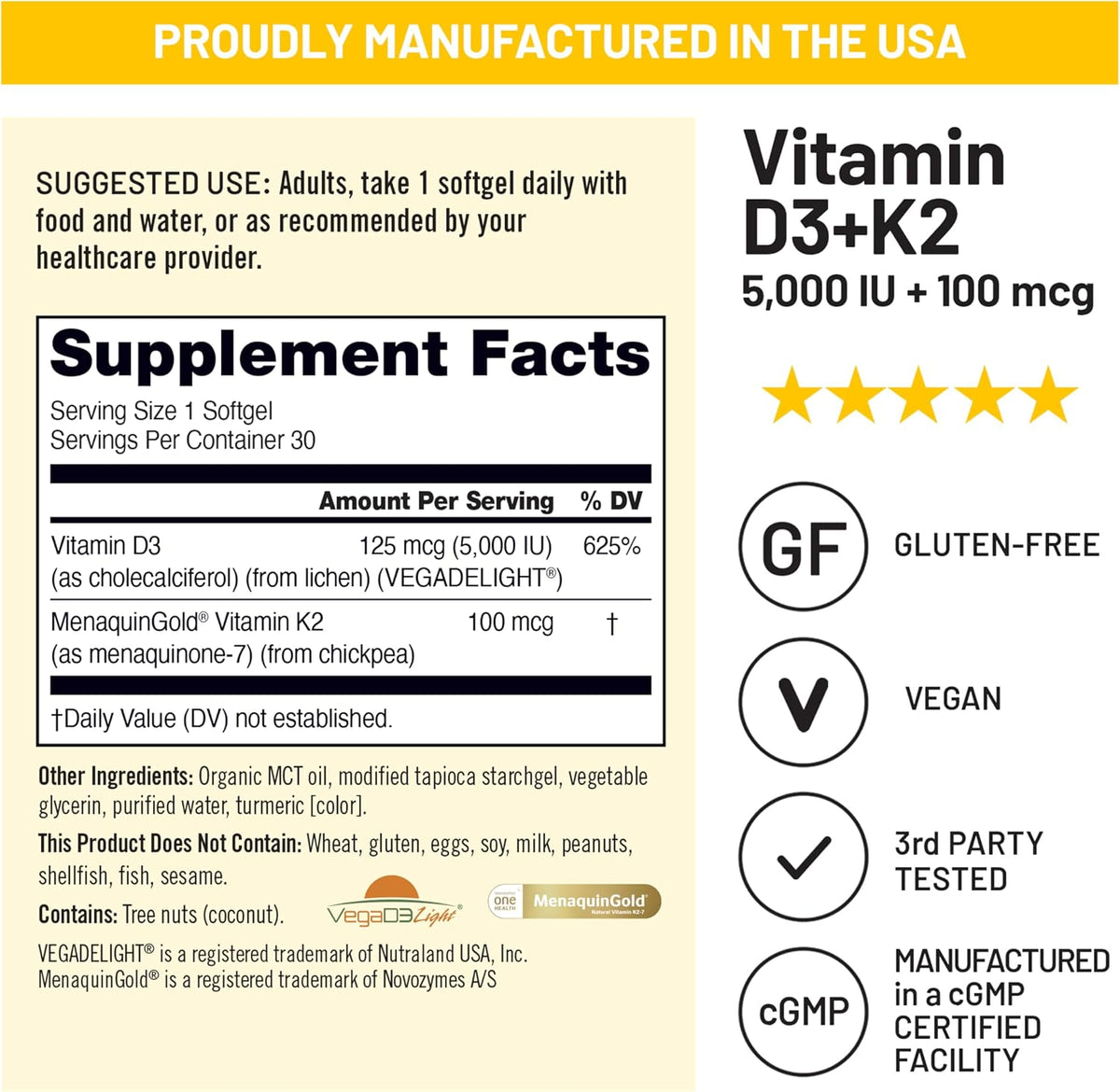 NatureWise Vegan Vitamin D3 + K2 with Organic Coconut MCT Oil – 5000 IU D3 + 100 mcg K2 – 30 Soft gel capsules - görsel 6