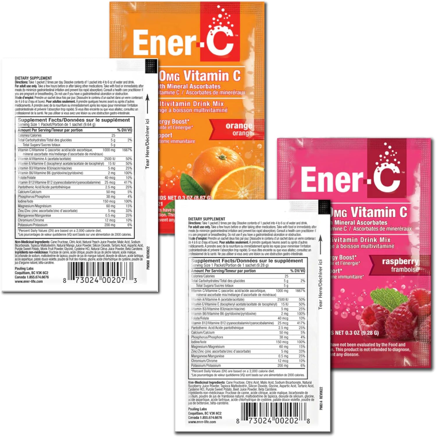 Ener-C Multivitamin Drink Mix - Orange and Raspberry, 60 Sachets - görsel 8