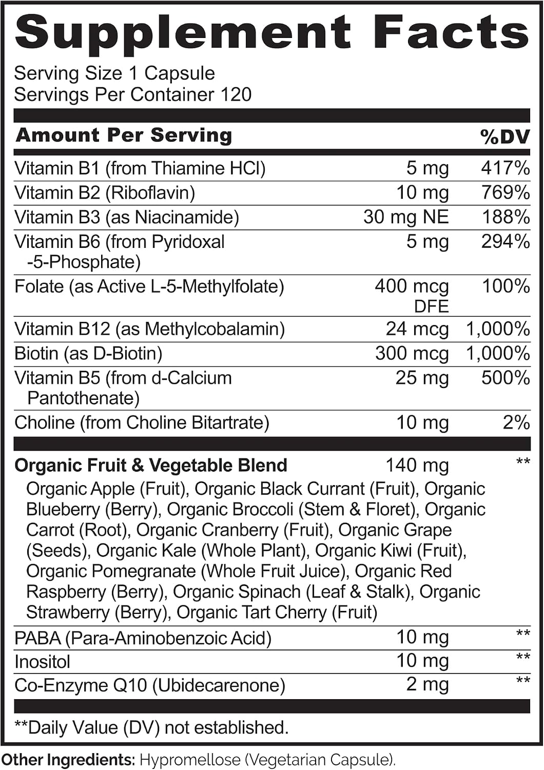 NATURELO Vitamin B Complex – Vegan, Methylated B Vitamins with CoQ10 & Fruit & Veg Blend, 120 Capsules - görsel 3