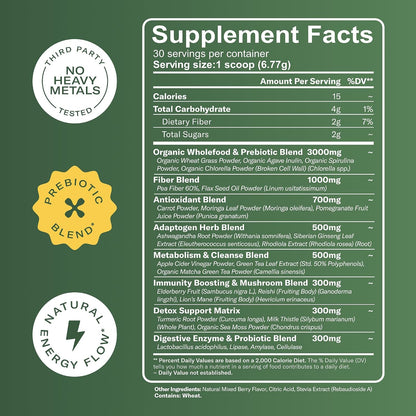 TrueSeaMoss Super Greens Powder with Matcha – 25 Superfood Blend with Probiotics & Digestive Enzymes – 30 Servings